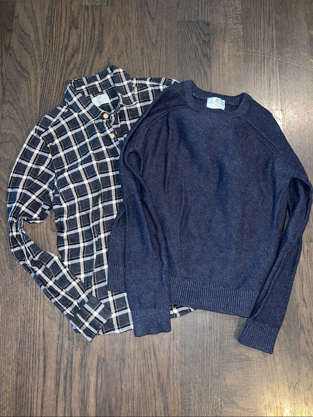 BoysClass Club Navy Crewneck Sweater Classic with Flannel Button Down Size 10/12
